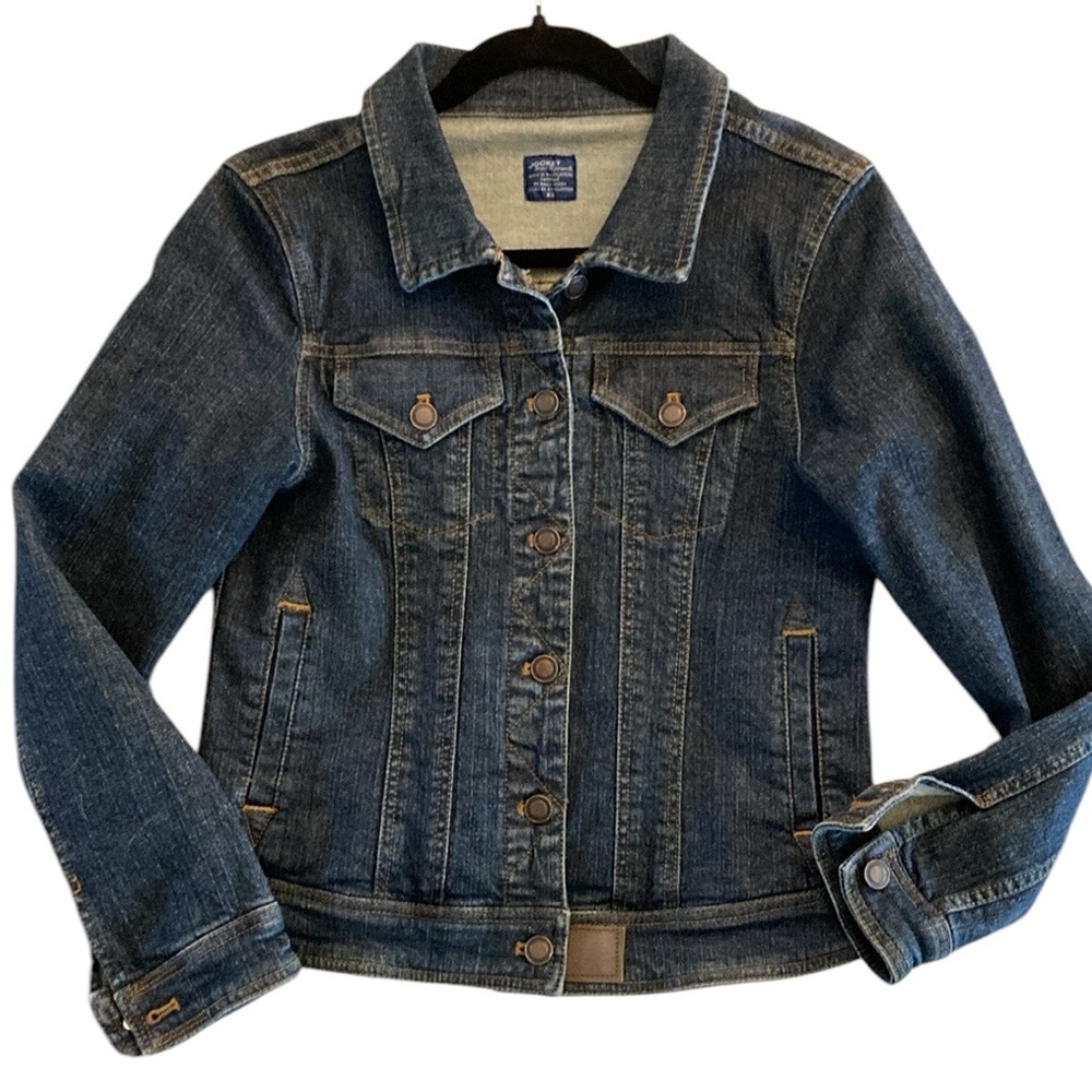Jockey Denim Jacket cotton spandex cool faux leather accents size XS